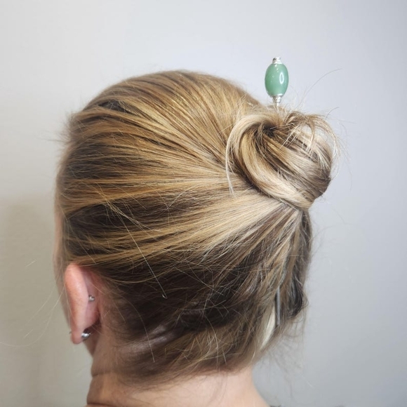 💎 Natural Gemstone Crown Oval Stainless Steel Hair Stick For Epic Updo Styles - Picture 5 of 11